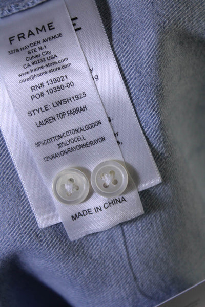 Frame Womens Button Front Ruffled Trim Lauren Farrah Top Blue Cotton Size Large