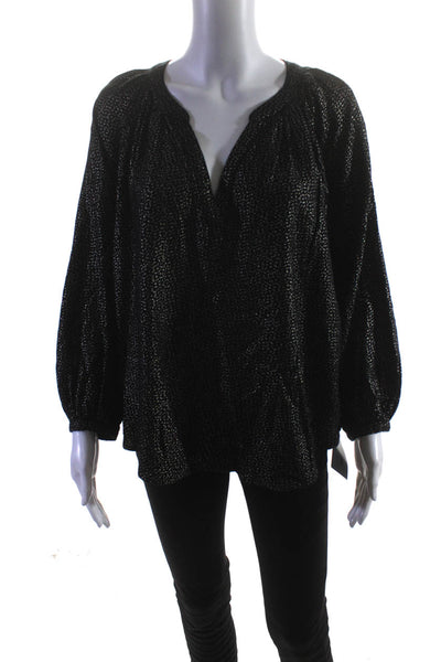 Velvet by Graham & Spencer Womens Metallic Speckled V Neck Shirt Black Medium