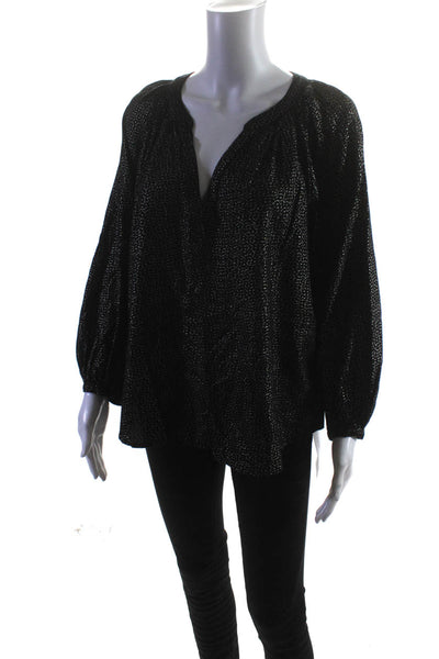 Velvet by Graham & Spencer Womens Metallic Speckled V Neck Shirt Black Medium