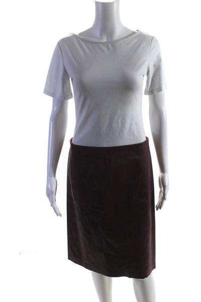 Vince Womens Back Zip Knee Length Leather pencil Skirt Bordeaux Red Size 10