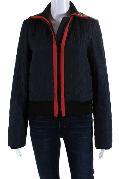 Zara Womens Quilted Lightweight Knit Turtleneck Coat Red Navy Blue Size Small