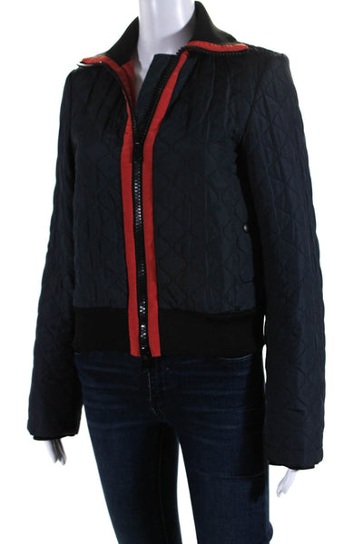 Zara Womens Quilted Lightweight Knit Turtleneck Coat Red Navy Blue Size Small