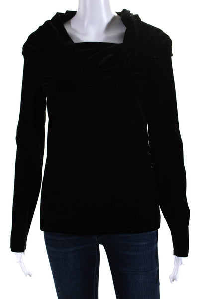 Chetta B Womens Cowl Neck Velvet Long Sleeve Top Blouse Black Size Medium