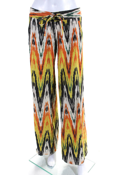 Georgie Womens Low Rise Printed Wide Leg Pants Orange Yellow Green Size 4