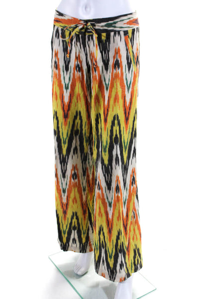 Georgie Womens Low Rise Printed Wide Leg Pants Orange Yellow Green Size 4