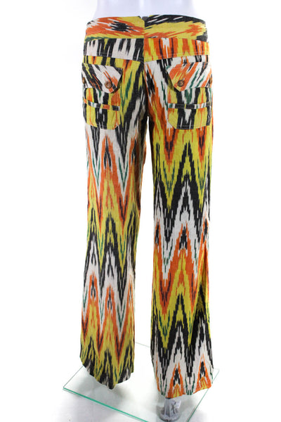 Georgie Womens Low Rise Printed Wide Leg Pants Orange Yellow Green Size 4