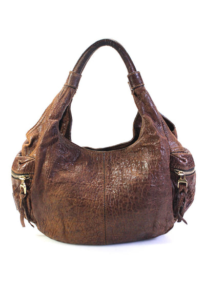 Max Mara Women's Leather Gold Tone Hardware Crescent Shoulder Bag Brown Size M