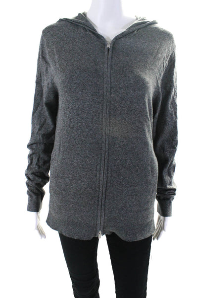 Theory Women's Hood Long Sleeves Full Zip Pockets Sweatshirt Gray Size S