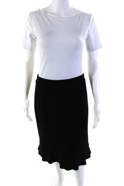 Club Monaco Women's Zip Closure Ruffle A-Line Midi Skirt Black Size 8