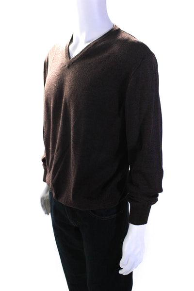 M Wear Mens Pullover Long Sleeve V Neck Sweater Brown Wool Silk Size Extra Large