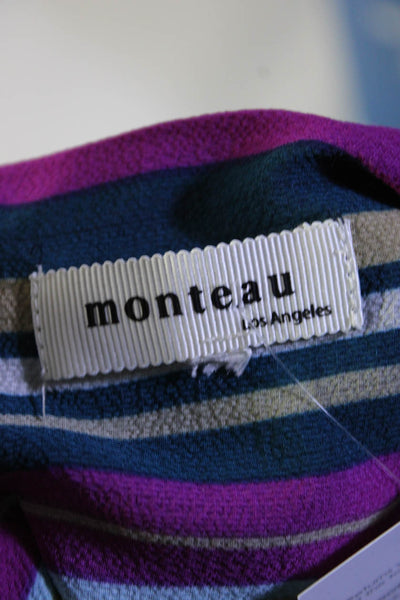 Monteau Womens Striped Faux Wrap Sleeveless Dress Purple Blue Size Large