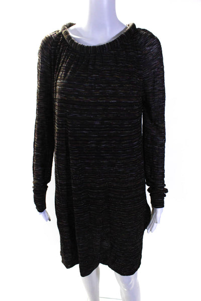 M Missoni Women Long Sleeve Metallic Stripe Roll Neck Shift Dress Burgundy Large