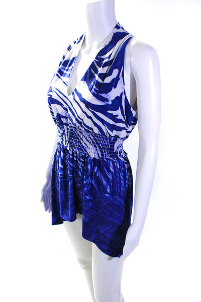 Boston Proper Womens Printed V Neck Sleeveless Mini A Line Dress Blue Medium