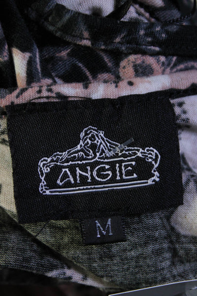 Angie Womens One Shoulder Floral Jersey Sleeveless Dress Black Pink Size Medium