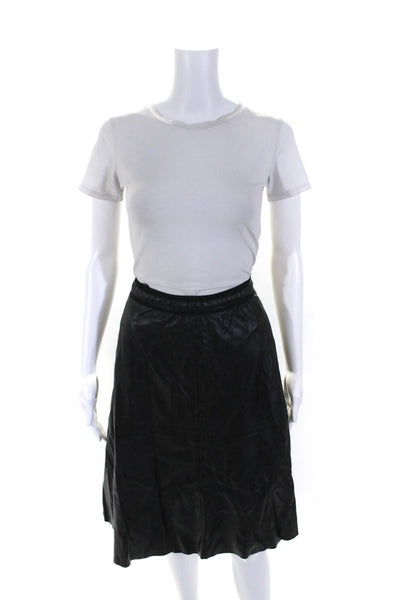 Vince Camuto Womens Faux Leather Back Zip Lined Midi A-Line Skirt Black Size S