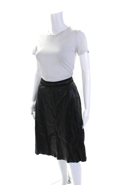 Vince Camuto Womens Faux Leather Back Zip Lined Midi A-Line Skirt Black Size S