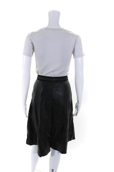 Vince Camuto Womens Faux Leather Back Zip Lined Midi A-Line Skirt Black Size S