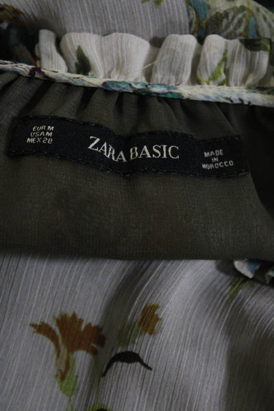 Zara Womens White Navy Striped Ruffle Sleeveless Midi Shift Dress Size M lot 2
