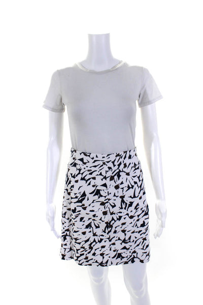 Worth Womens Floral Print Mini A Line Skirt White Black Cotton Size 2