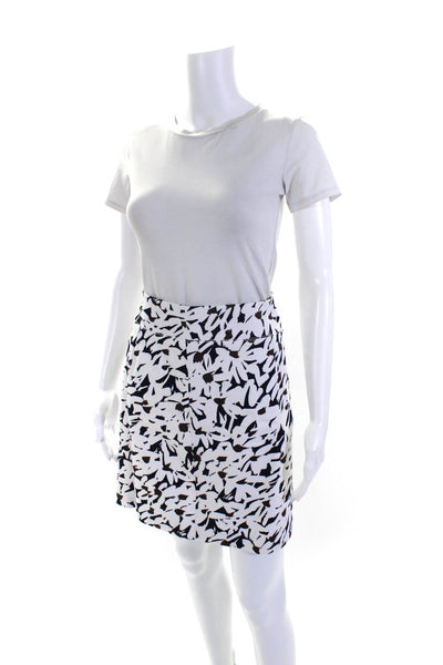 Worth Womens Floral Print Mini A Line Skirt White Black Cotton Size 2