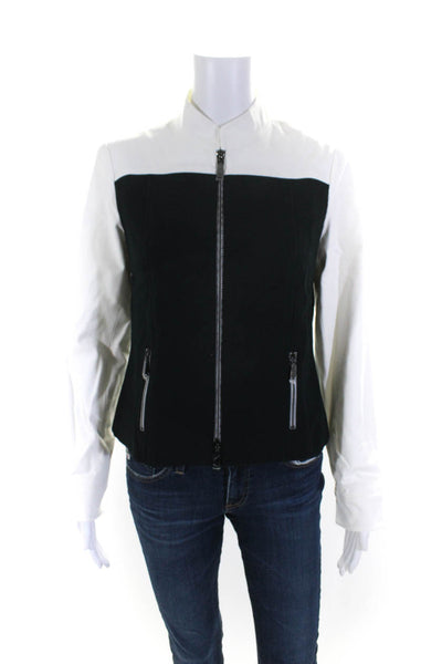 Worth Womens Full Zipper Light Jacket Black White Cotton Size 2