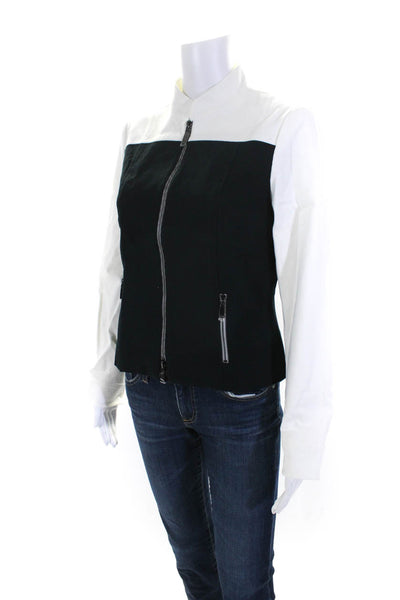 Worth Womens Full Zipper Light Jacket Black White Cotton Size 2