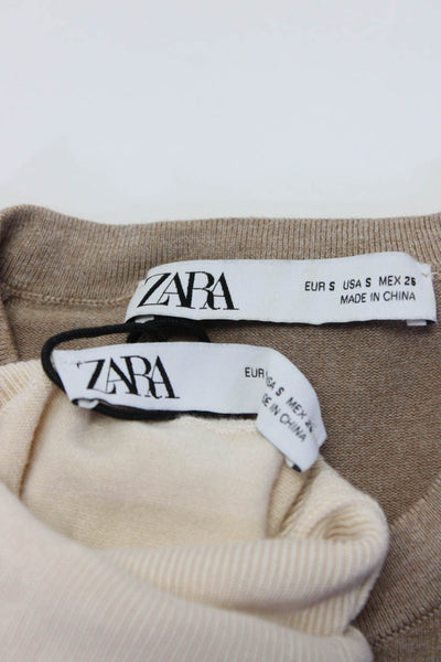 Zara Womens Crew Turtleneck Sweatshirts Brown Beige Size Small Lot 2