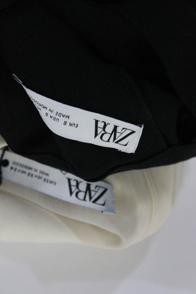 Zara Womens Short Sleeve Crew Neck Tops White Black Size XS Small Lot 2