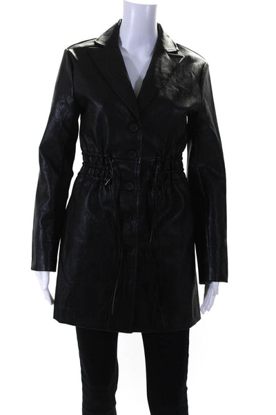 Line And Dot Womens Faux Leather Drawstring Anorak Blazer Jacket Black Size XS