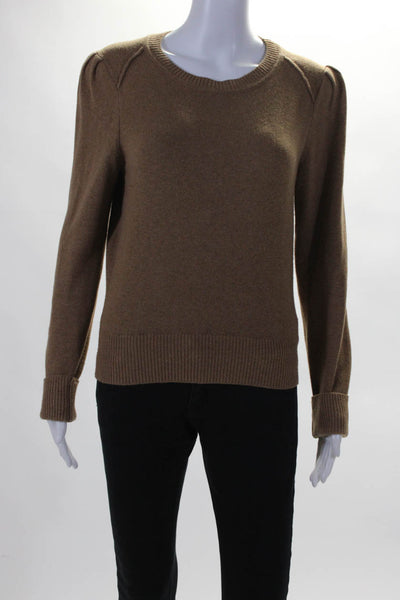 Etoile Isabel Marant Womens Crew Neck Puff Sleeve Pullover Sweater Brown FR 38