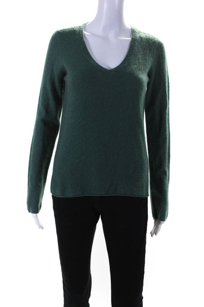 ATM Womens V Neck Long Sleeve Pullover Sweater Green Cashmere Size Small