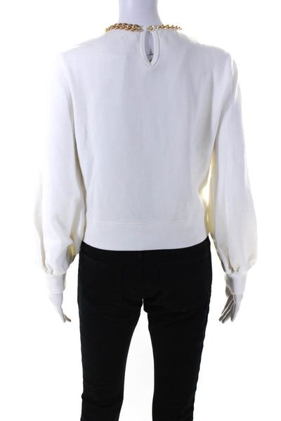 Intermix Womens Chain Embellished Puff Sleeve Crew Neck Sweatshirt White Small