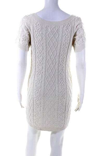Loulou Studio Womens Cable Knit Square Neck Short Sleeve Sweater Dress Ivory XS