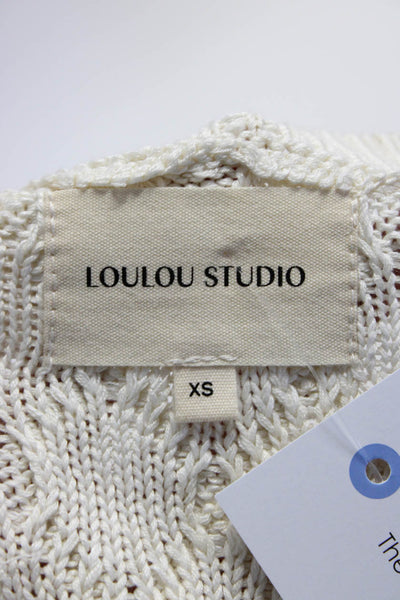 Loulou Studio Womens Cable Knit Square Neck Short Sleeve Sweater Dress Ivory XS