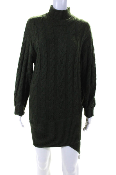 Retrofete Womens Cable Knit Turtleneck Long Sleeve Mini Sweater Dress Green XS