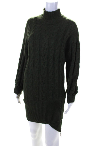 Retrofete Womens Cable Knit Turtleneck Long Sleeve Mini Sweater Dress Green XS