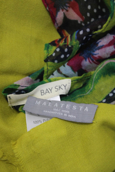 Malatesta Bay Sky Womens 100% Wool Raw Hem Scarves Shawls Green Navy Blue Lot 2