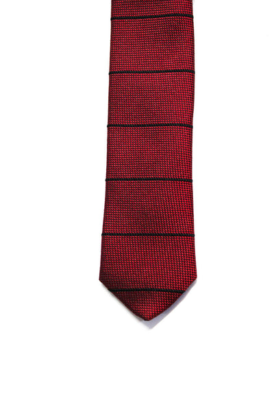 Saint Laurent Mens 100% Silk Striped Skinny Short Length Neck Tie Red Black