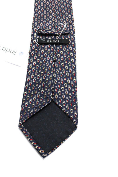 Gucci Mens 100% Silk Patterned Classic Length Neck Tie Navy Blue White Red Green