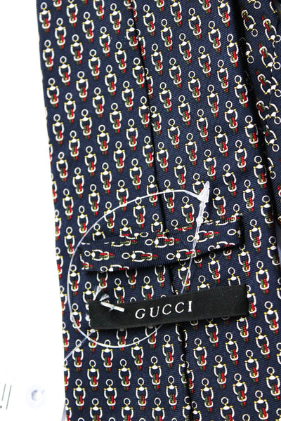Gucci Mens 100% Silk Patterned Classic Length Neck Tie Navy Blue White Red Green
