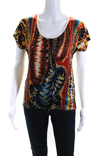 Barbara Bui Womens Abstract Print Short Sleeved Scoop Neck Top Red White Size XS