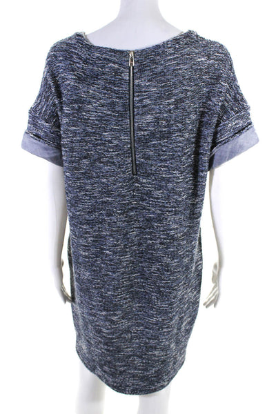 Vince Womens Woven Cuffed Short Sleeved Boat Neck Shift Dress Blue White Size M