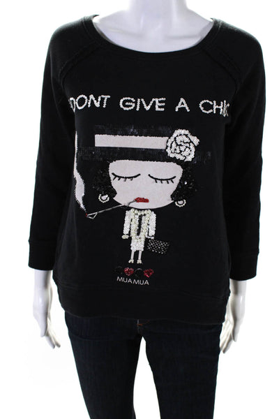 Mua Mua Dolls Womens Graphic Embroidered Sequined Beaded Sweatshirt Black Size S