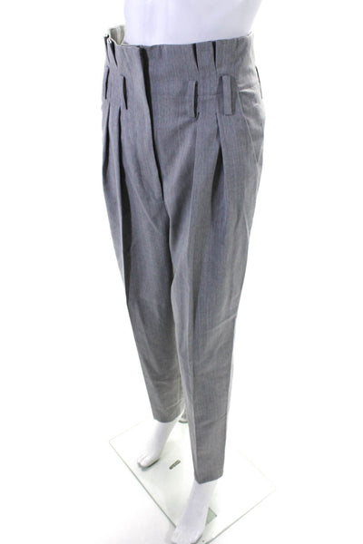 IRO Womens Wool Pleat High Rise Tapered Belted Hook & Eye Pants Gray Size EUR36
