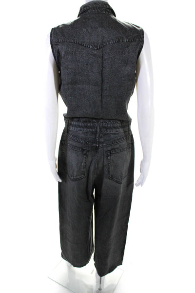 Rag & Bone Womens Graphic Denim Print Buttoned Zipped Jumpsuit Black Size M