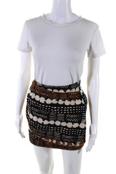 Free People Womens Cotton Embroidered Geometric Zip Up Mini Skirt Brown Size 0