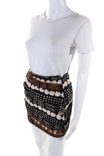 Free People Womens Cotton Embroidered Geometric Zip Up Mini Skirt Brown Size 0