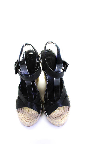 Joie Womens Leather Slingbacks Espadrille Wedge Sandals Black Size 39.5 9.5