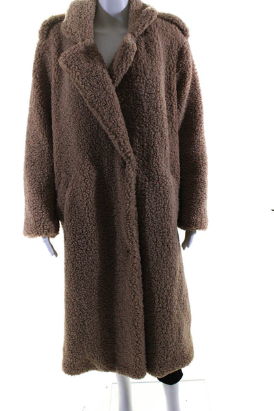 Naked Wardrobe Womens Single Button Collared Teddy Long Coat Brown Size 1