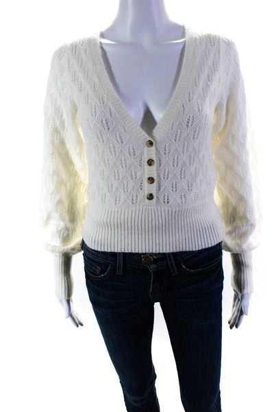 Intermix Womens Long Sleeved Thin Knit Slim V Neck Buttoned Sweater Cream Size P